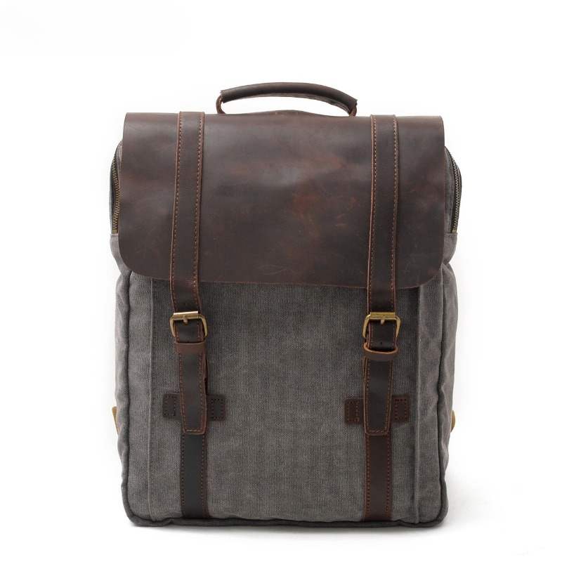 Rucksack Military Style - Military Canvas Leather Backpack for Men