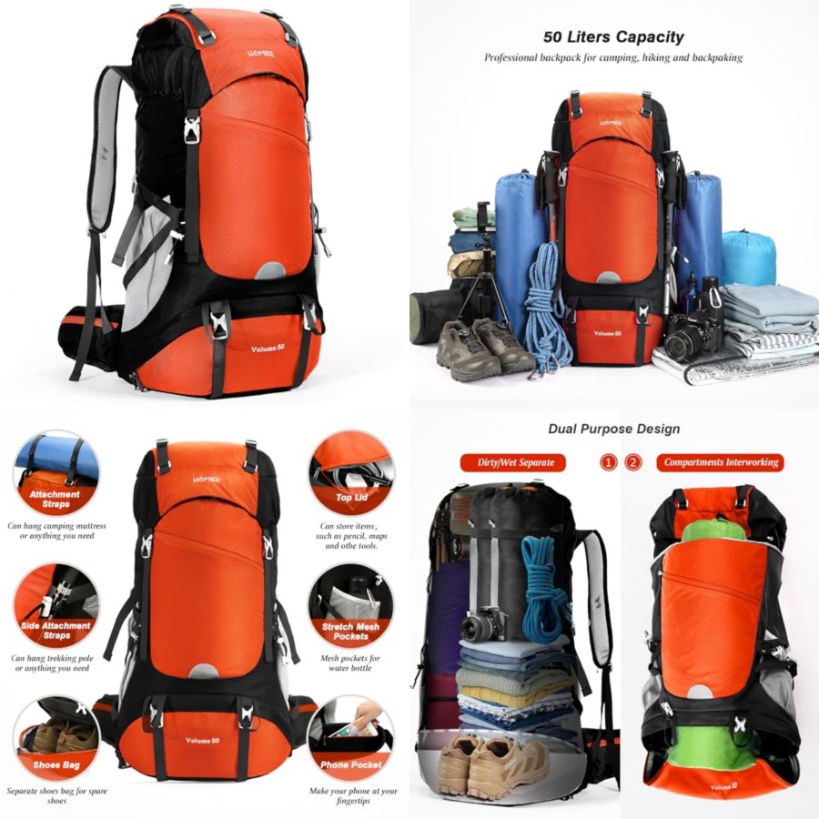 50L Hiking Backpack Travel Bag - Rain Cover Backpack avis et prix