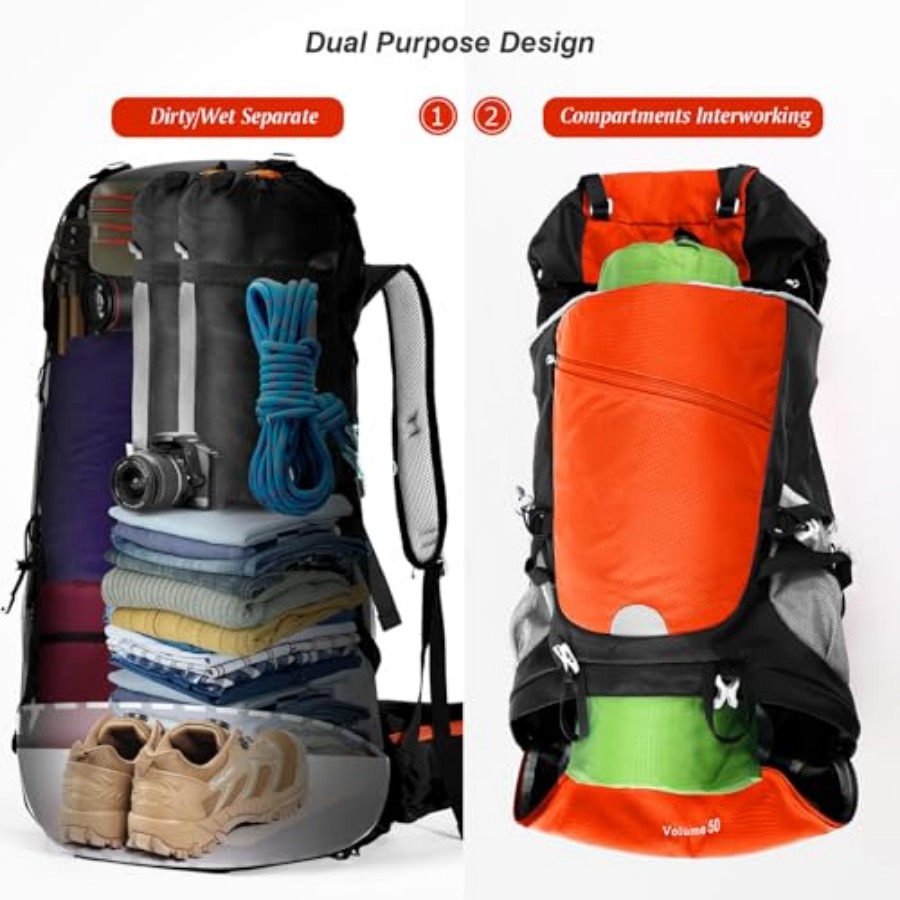 50L Hiking Backpack Travel Bag - Rain Cover Backpack avis et prix
