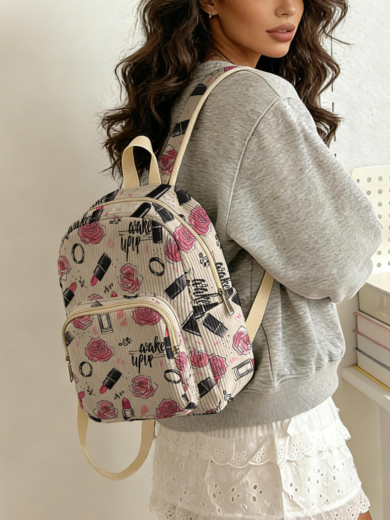 Rose Lipstick Print Allover Wo - Fashion Backpack Women avis et prix