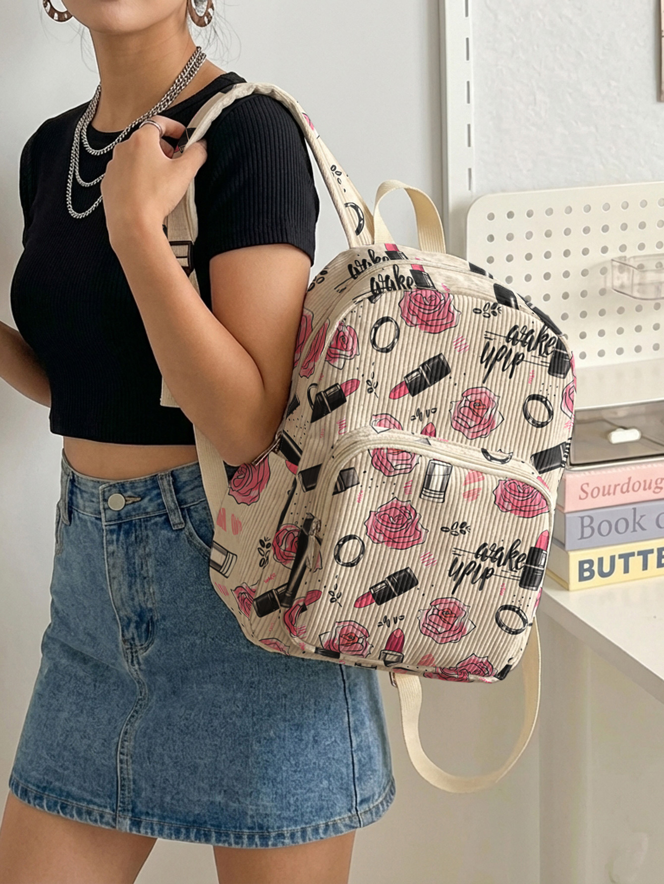 Rose Lipstick Print Allover Wo - Fashion Backpack Women avis et prix