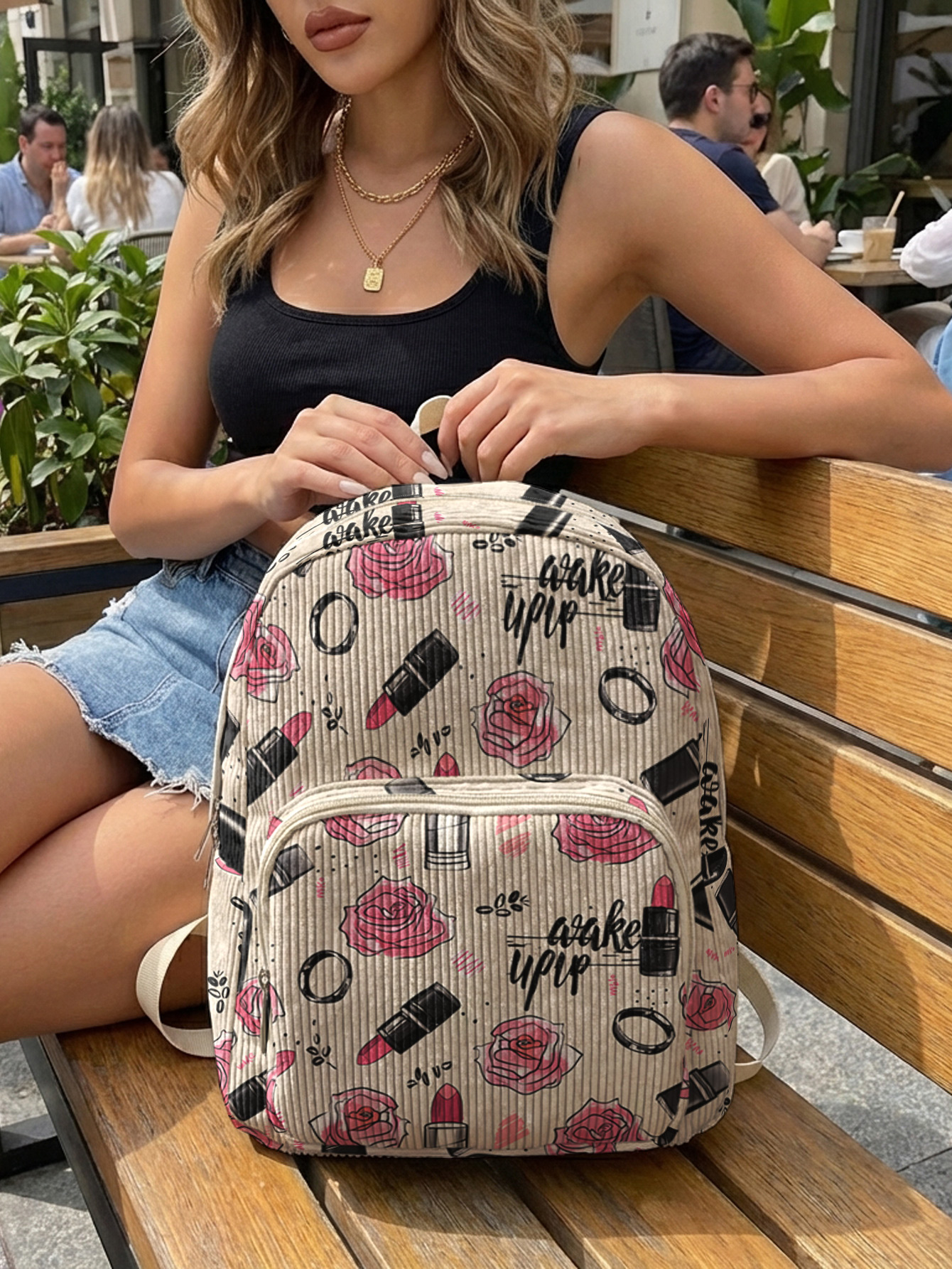 Rose Lipstick Print Allover Wo - Fashion Backpack Women avis et prix