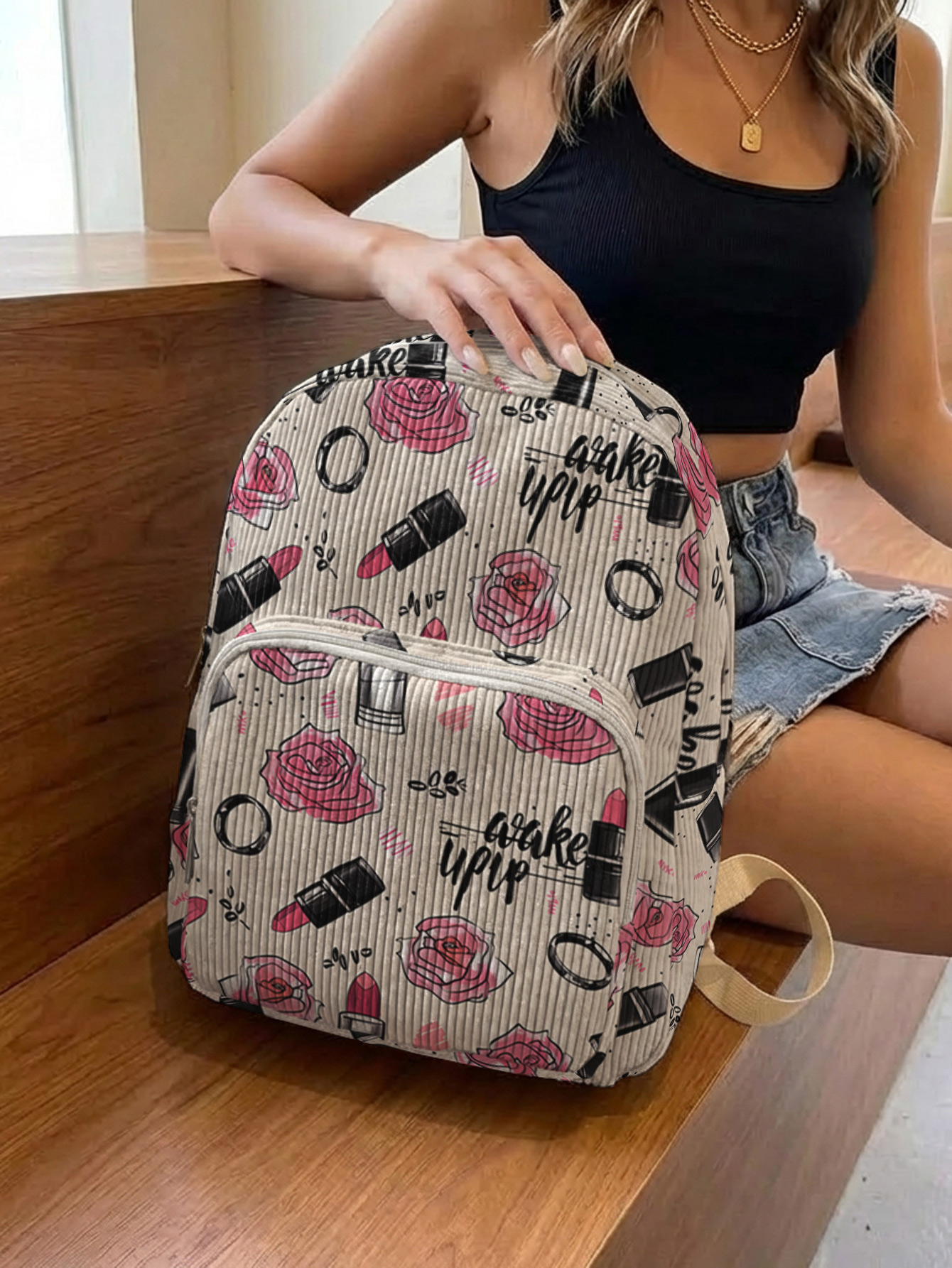 Rose Lipstick Print Allover Wo - Fashion Backpack Women avis et prix
