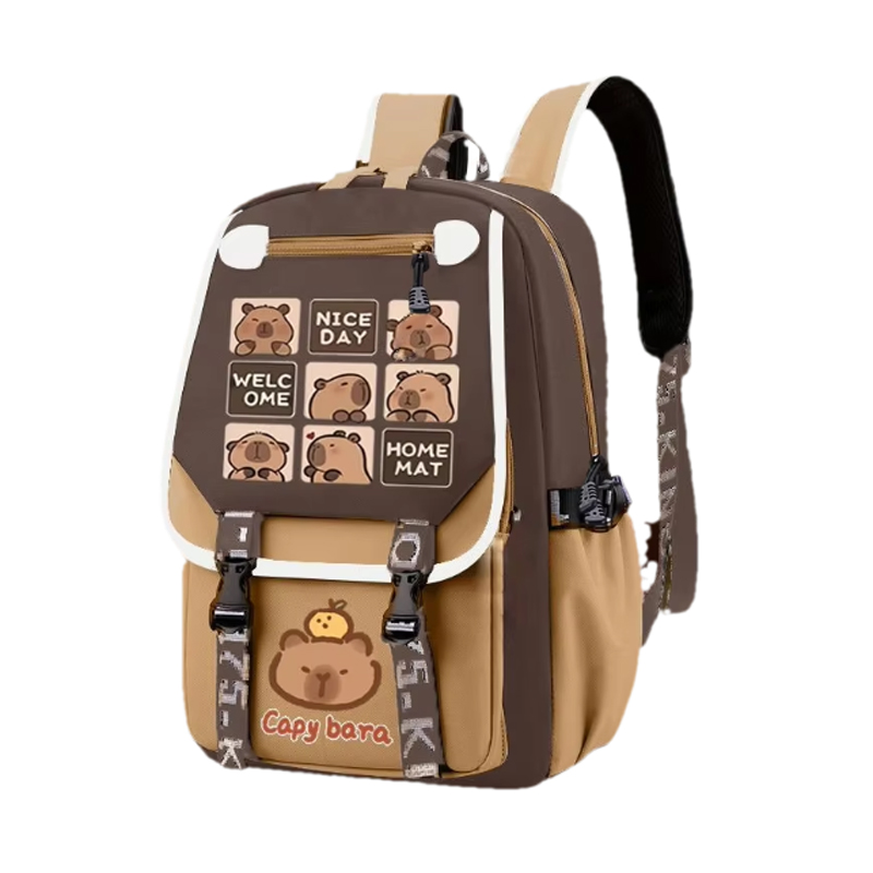 Kawaii Capybara Stylish Khaki  - School Backpack Teen avis et prix