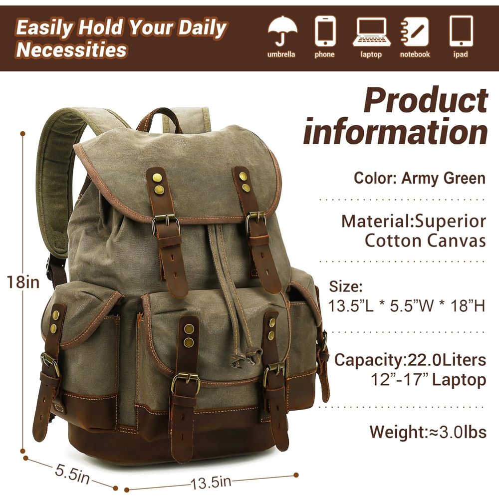 Vintage Canvas Leather Backpac - Leather Backpack Vintage avis et prix