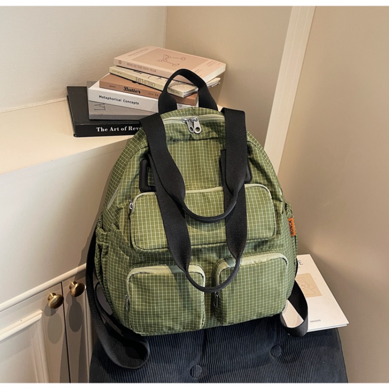Multi-pocket Checkered Youth B - Canvas Backpack Casual avis et prix