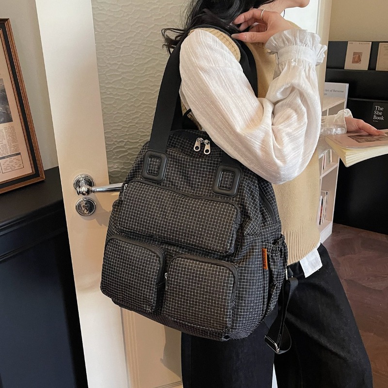Multi-pocket Checkered Youth B - Canvas Backpack Casual avis et prix