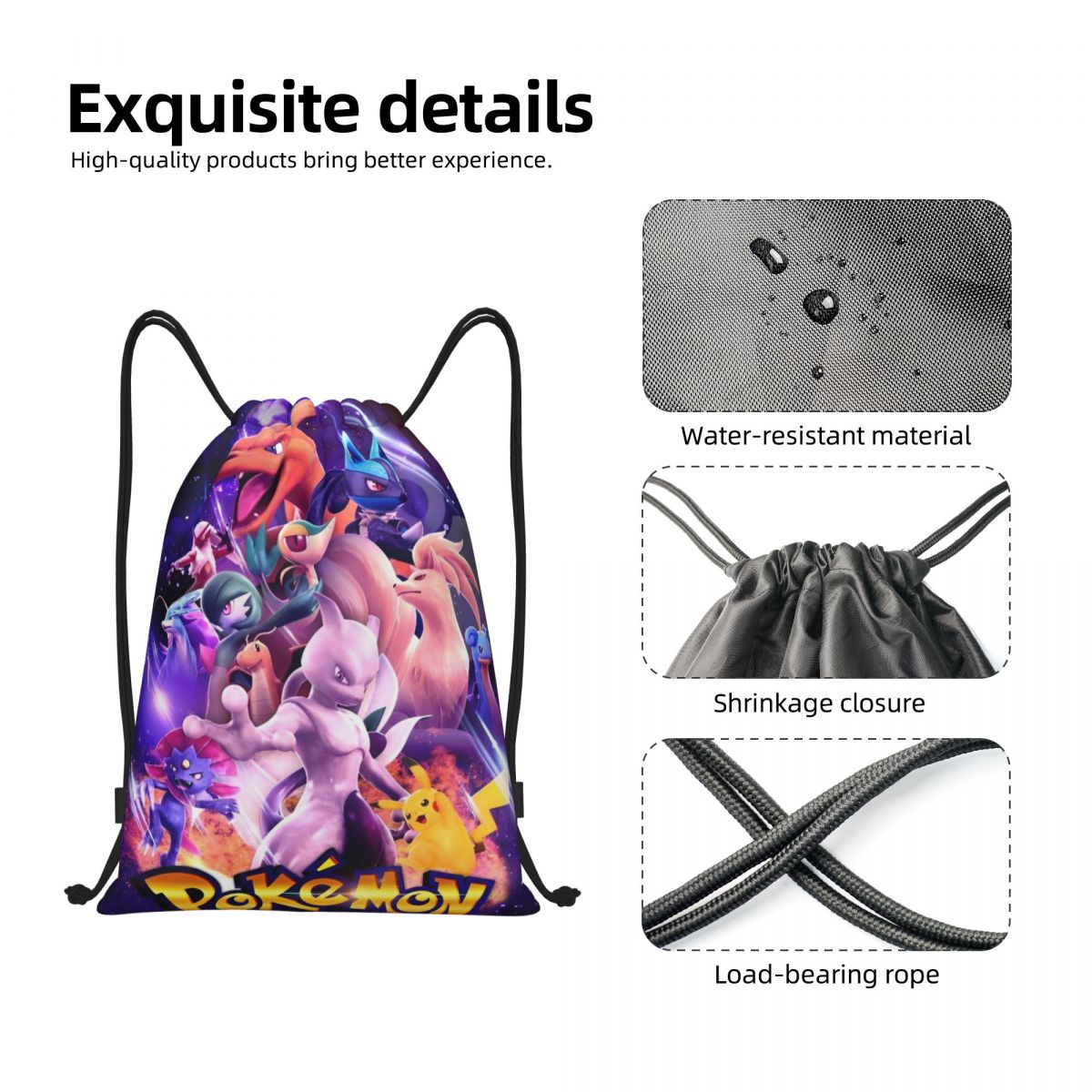 Cute Cartoon Manga Poke-Mon Ba - Drawstring Gym Bag avis et prix
