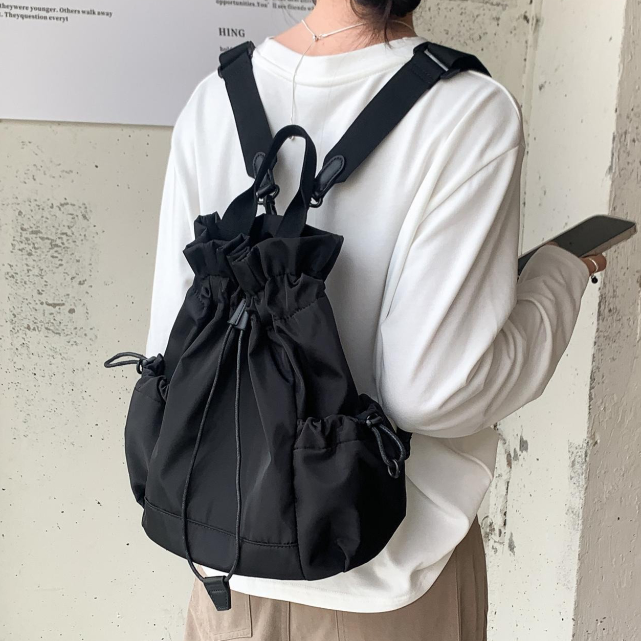 Multi-function Drawstring Buck - Canvas Backpack Casual avis et prix